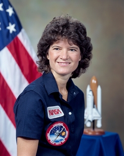 Photo of US Astronaut Sally Ride. Photo Cr: NASA. Obtained via Wikimedia Commons